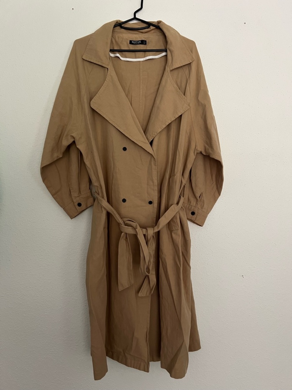 Nasty Gal Tan Double-Breasted Trench Coat